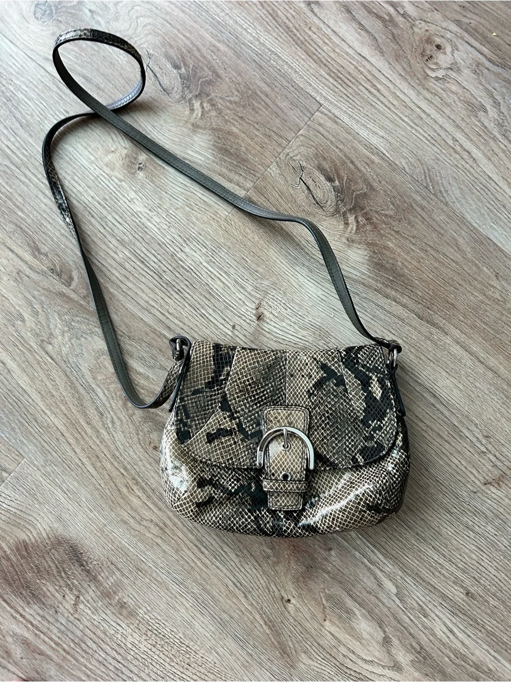 Coach  SoHo mini Snake-Print Crossbody in Taupe and Black